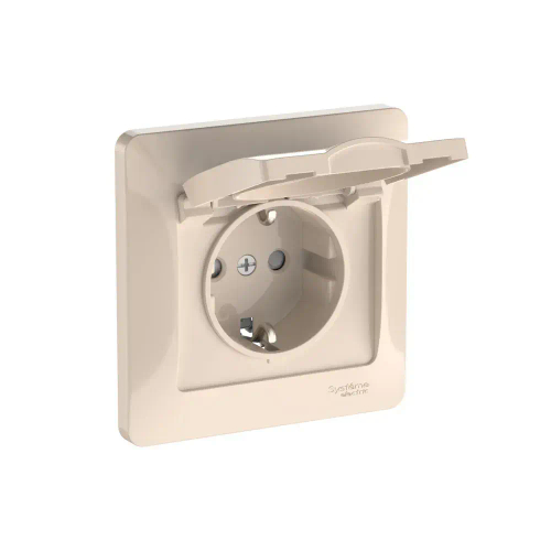 Glossa Розетка с заземлением со шторками с крышкой, 16А, IP20, в сборе, быстрозажим. клем., Бежевый