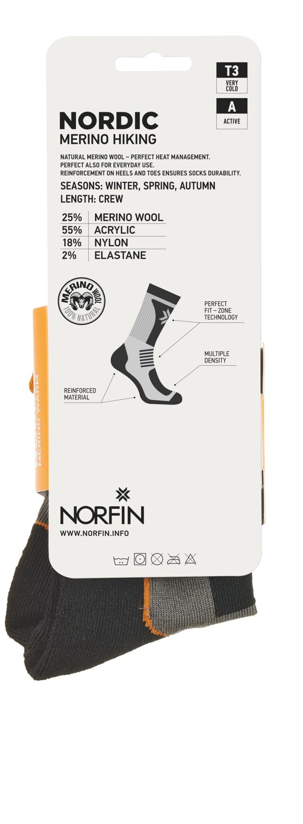 Носки Norfin T3A NORDIC MERINO HIKING CREW р.(39-41) M