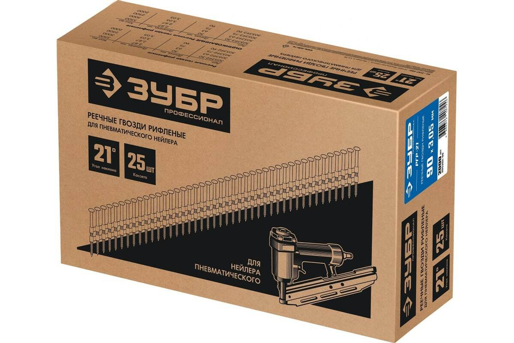 Реечные гвозди ЗУБР РГР-21 90 мм, рифленые, 2000 шт. 305392-90