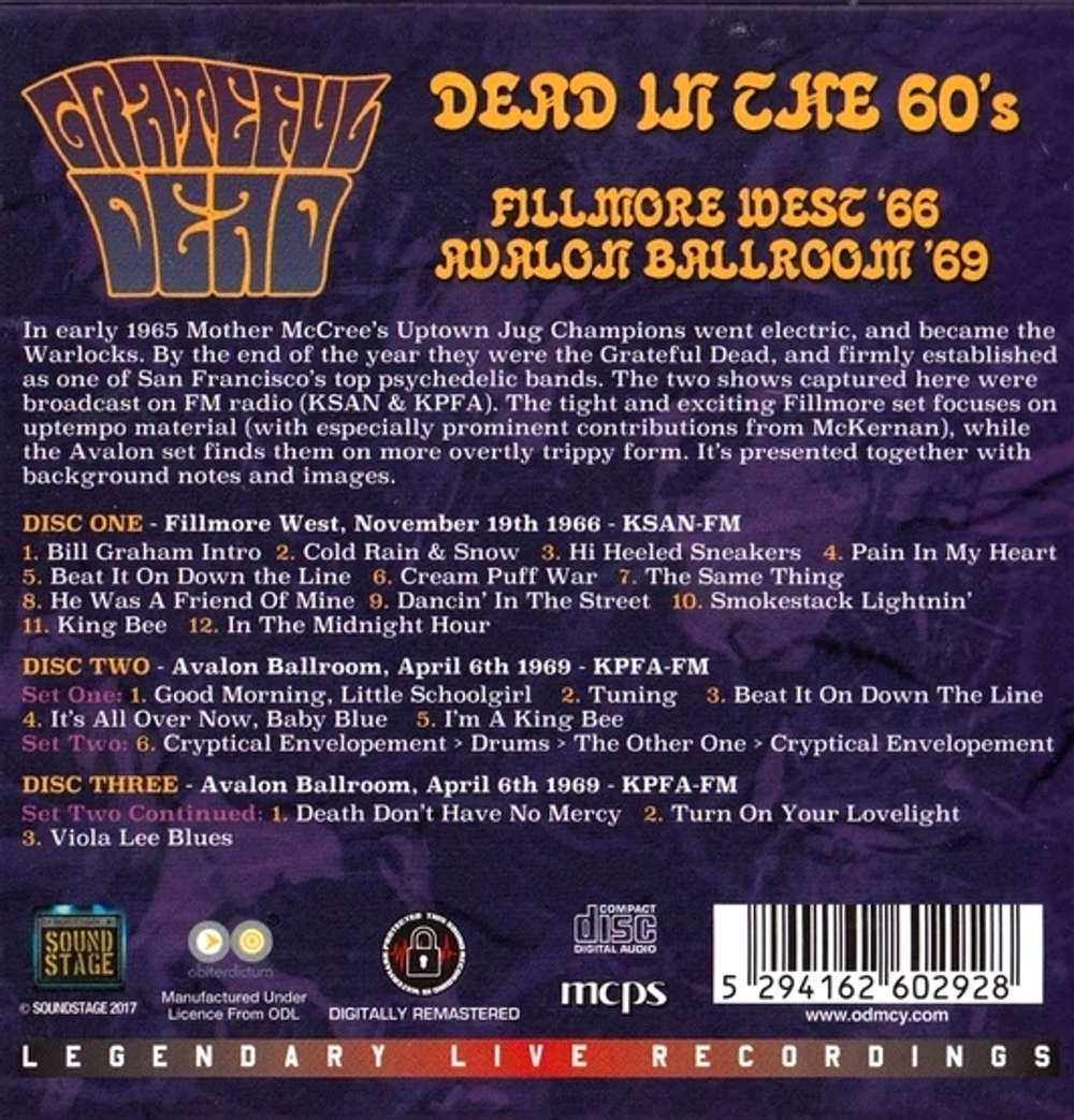 Grateful Dead / Dead In The 60's Filmore West '66 Avalon Ballroom '69 (3CD)