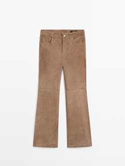 Massimo Dutti Легинсы из замши расклешенного кроя, серо-коричневый