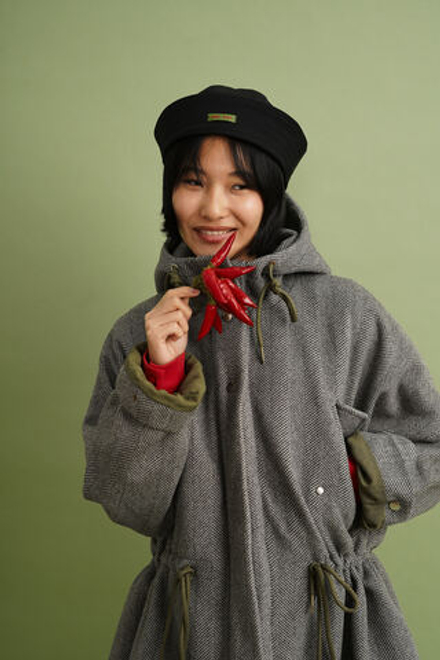 Парка утепленная из смесовой ткани, серая елочка