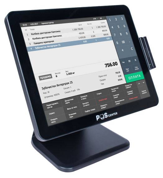 Сенсорный моноблок POScenter POS101ES (15&quot;, PCAP, WB-J6412, RAM 8Gb, съемный SSD M2 256Gb, MSR, ДЯ-RJ11 24V) Windows 10 IoT Entry