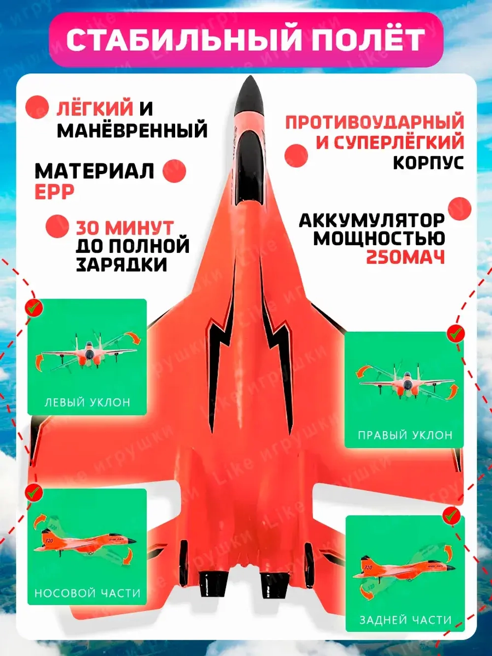 Радиоуправляемый летающий самолет на пульте управления