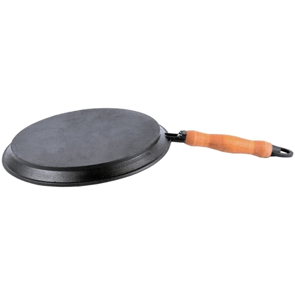Сковорода литая чугунная блинная 220х15 с деревянной ручкой