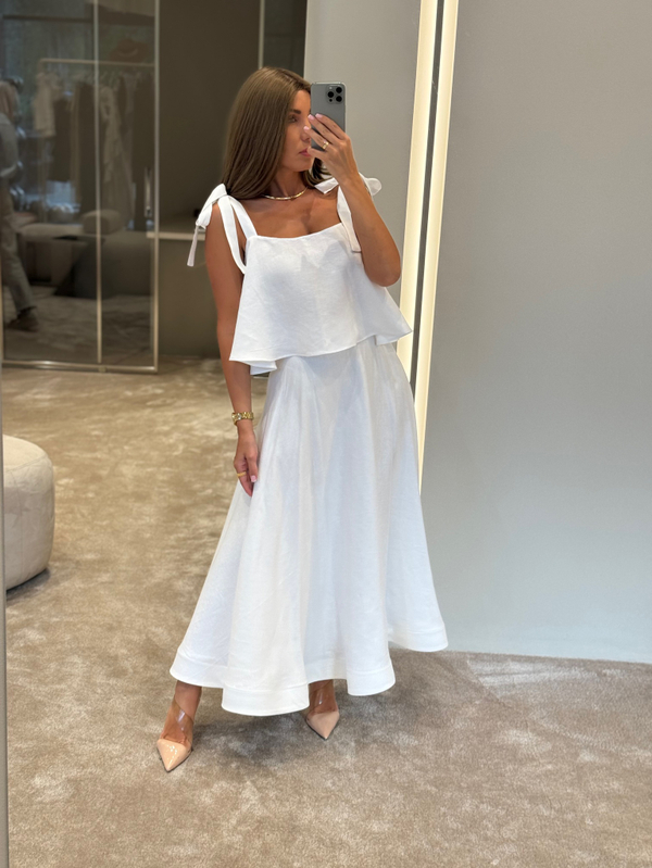 Юбка А силуэта из белого льна