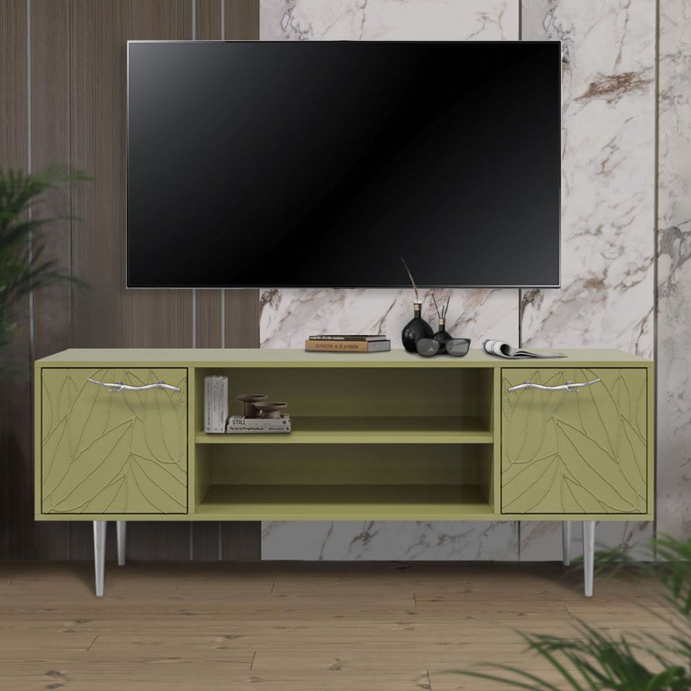 Тумба под ТВ Арт Колор leaves 155см Стайл Сильвер Зеленая олива