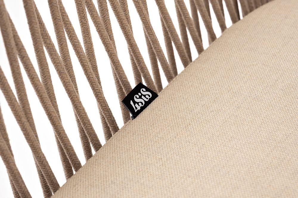 "Лион" стул плетеный из роупа, каркас из стали белый муар, роуп бежевый круглый, ткань бежевая