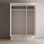 Шкаф для одежды Боцен из сосны с зеркалом, 3 двери 2 ящика, 155х62х222, с 2-мя штангами и полками, белый воск