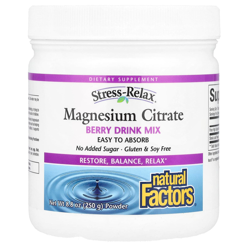 Natural Factors, Stress-Relax®, порошок цитрата магния, смесь для приготовления напитка, со вкусом ягод, 250 г (8,8 унции)