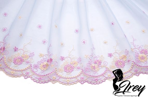 05-84 ОПТ Вышивка на неэл. сетке 20 см, голубой/лиловый/желтый