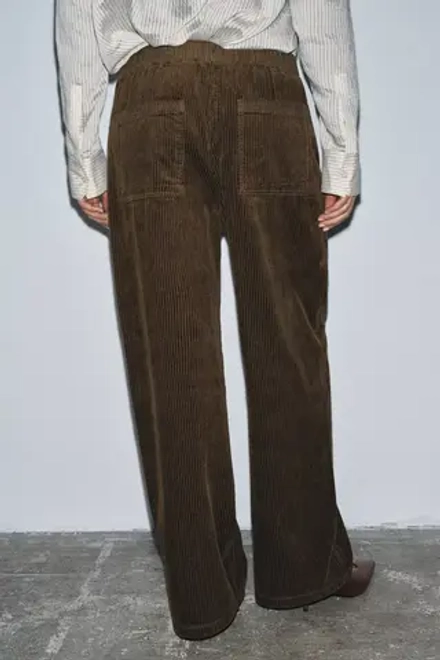 ZARA ВЕЛЬВЕТОВЫЕ БРЮКИ WIDE LEG — ZW COLLECTION, ОЛИВКОВЫЙ