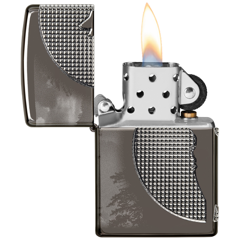 Зажигалка Zippo Armor Wolf  с покрытием High Polish Black Ice, чёрная, 38x13x57 мм