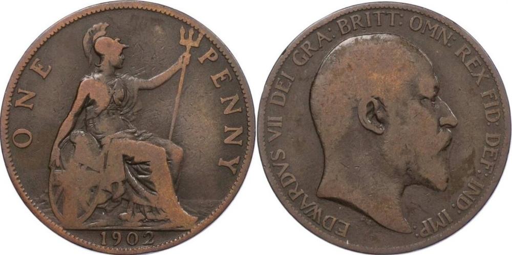 Великобритания 1 пенни, 1902-1910 Король Эдуард VII VF