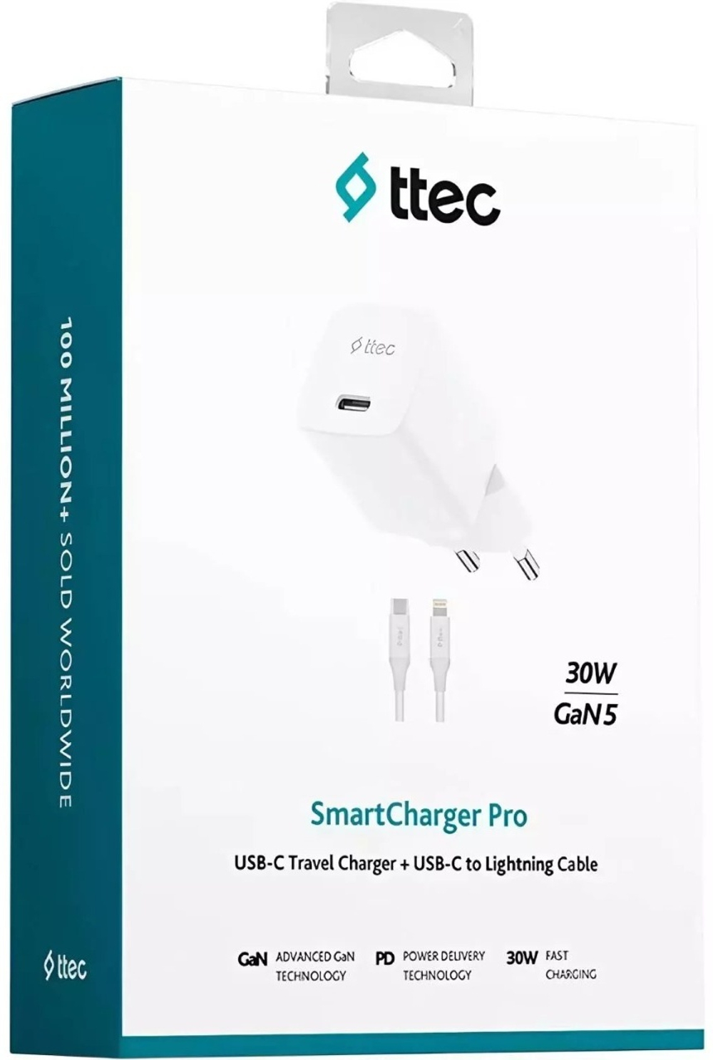 Зарядное устройство TTEC SmartCharger 30W PD/GAN Travel Fast Charger &#43; USB-C - Lightning Cable 150 cm White USB Type-C 30 Вт белый