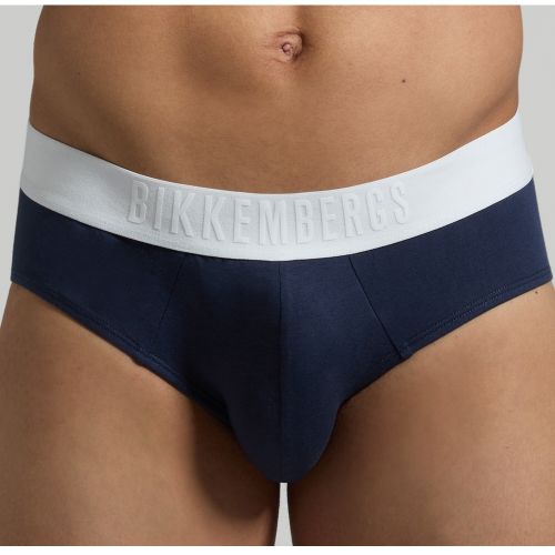 Мужские трусы брифы (белый, голубой, темно-синий) набор 3 в 1 Bikkembergs DIAGONAL BKK51USP23TR/3