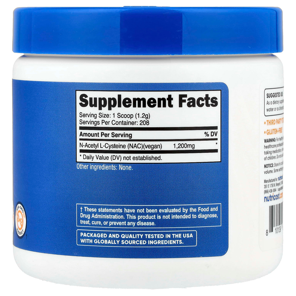 Nutricost, NAC, без добавок, 250 г (8,9 унции)