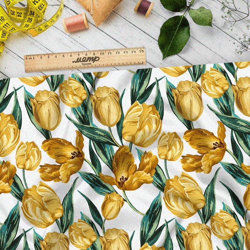 Ткань шелк Армани акварельные желтые тюльпаны
