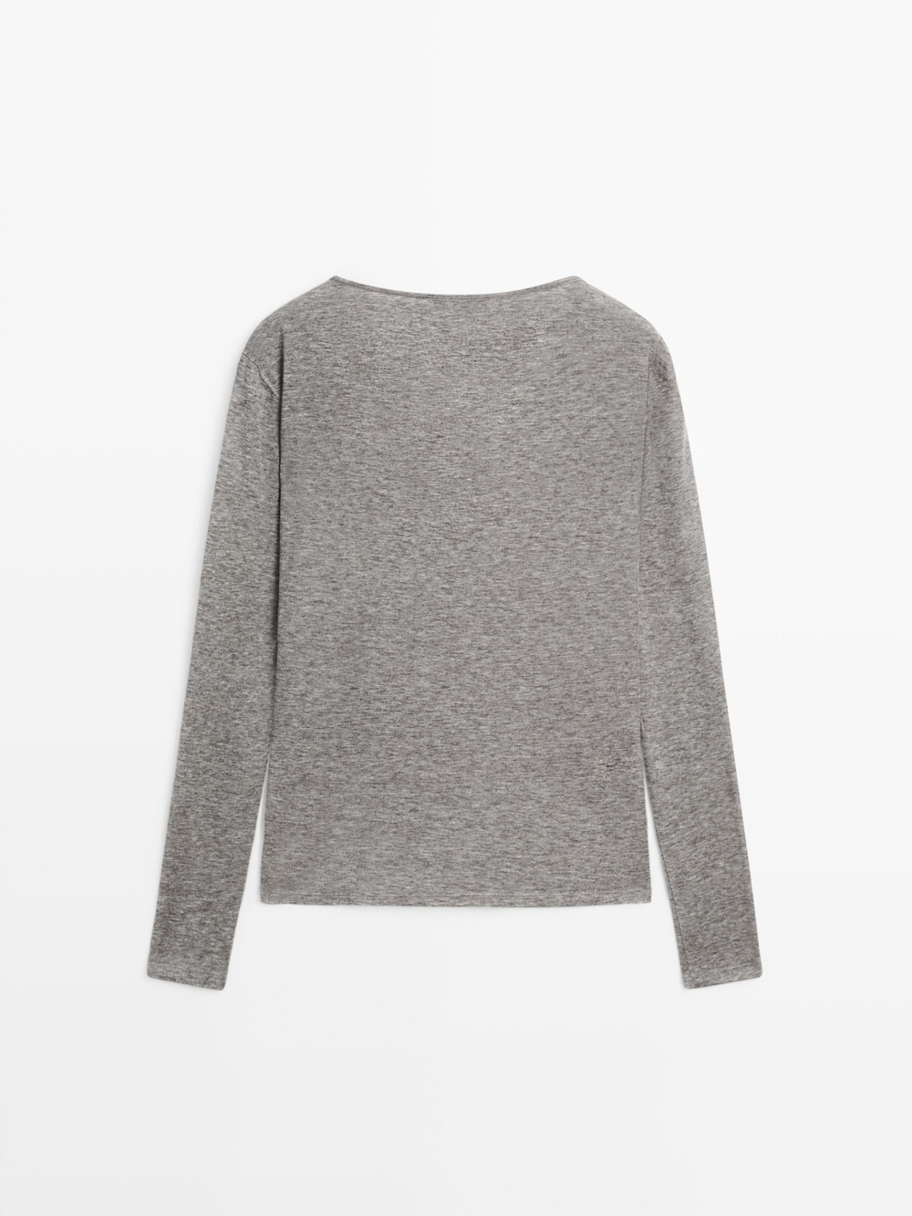 Massimo Dutti Футболка с V-образным вырезом и отделкой кружевом, серый меланж