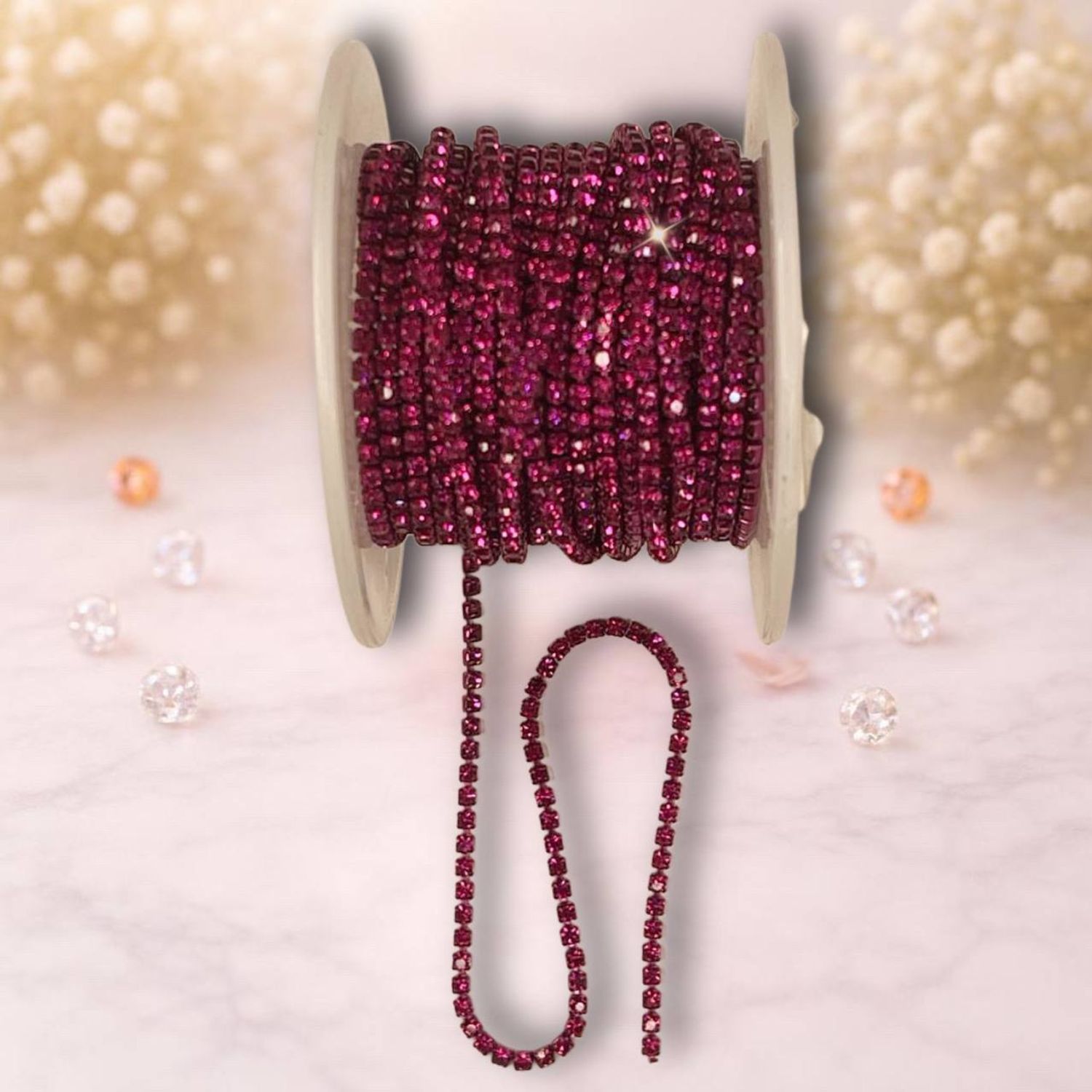 стразовая лента, 2мм,цвет фуксия, 1метр