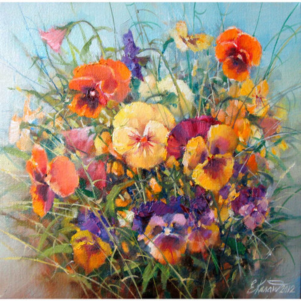 Картина стразами (алмазная мозаика) 30х40 см, ОСТРОВ СОКРОВИЩ "Букет с анютками", без подрамника, 662574