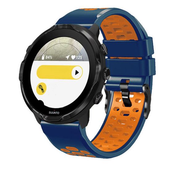 Ремешок двухцветный дышащий 24 мм для Suunto 9 Baro, Suunto 7, Suunto Spartan Sport силиконовый (Темно-синий/оранжевый)