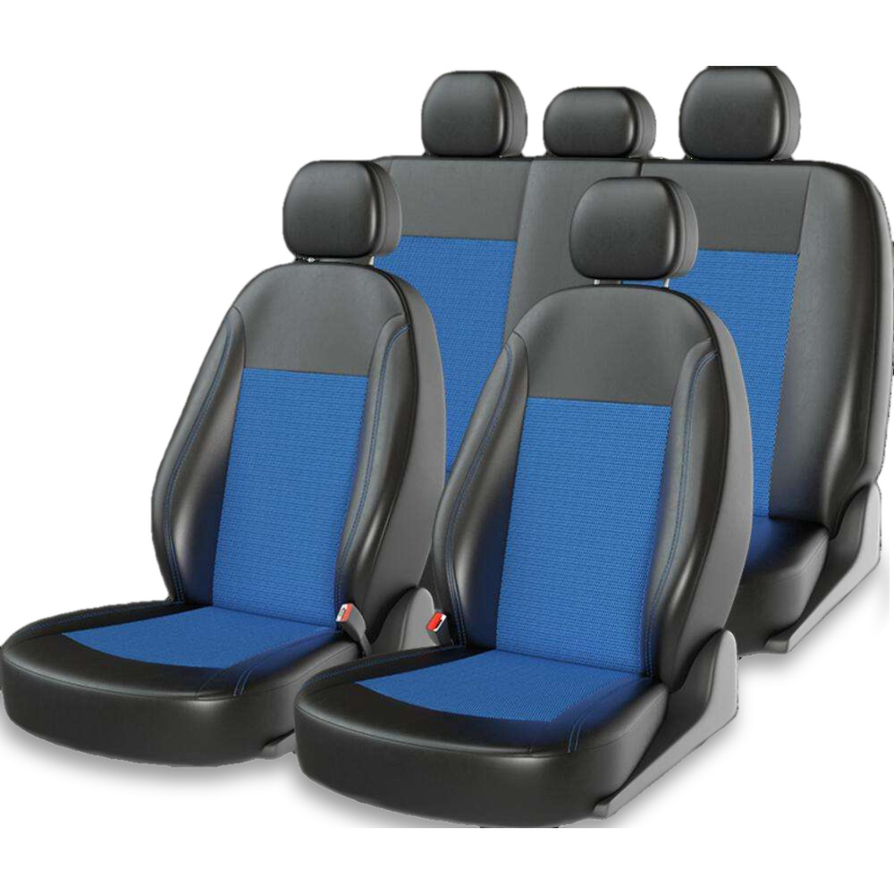 Чехлы на сидения CarFashion «ATOM JACQUARD» 10801 - Экокожа/жаккард -черный/т.синий/шов синий