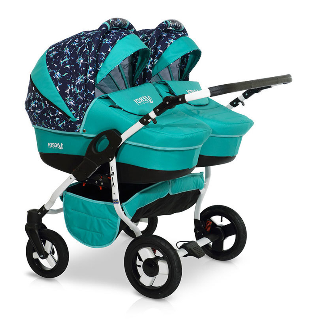 Детская коляска для двойни Verdi Twin 2 в 1 (Бирюзовый)