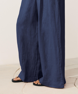 OYSHO Брюки с широкими штанинами из 100% льна, военно-морской