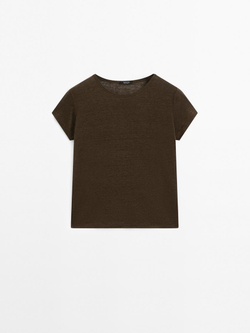 Massimo Dutti Футболка из 100% льна с коротким рукавом, кротово-коричневый