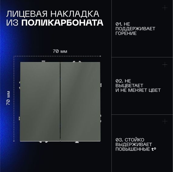 Выключатель с самовозвратом встраиваемый Voltum S70 двухклавишный 10А, (титан) VLS020606