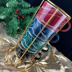 Lenardi 106-132 Набор из 4 кружек 260 мл на подставке в под.уп.(х18)Фарфор