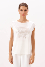 23300 Блузка женская (молочный с серебристой печатью)