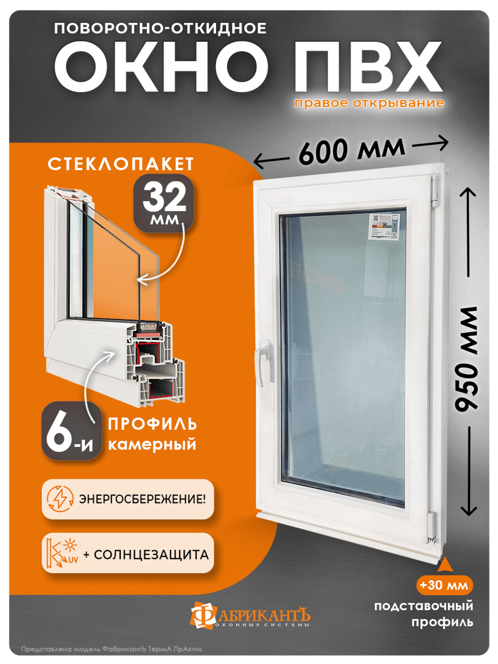 Пластиковое окно 950 х 600 ТермА ПрАктик
