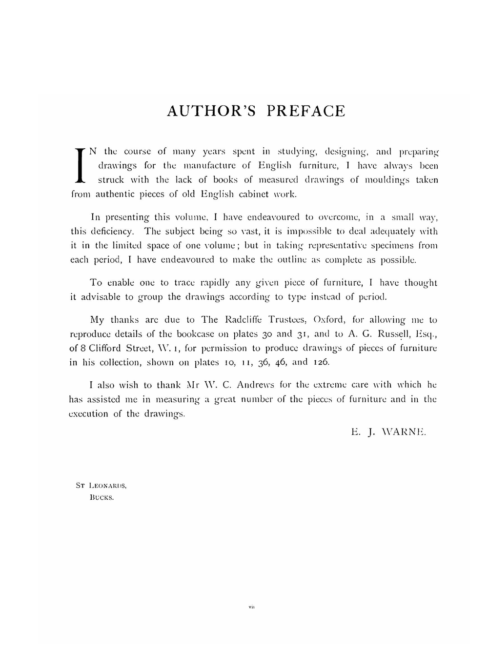 Furniture mouldings. Full size sections of moulded details on English furniture from 1574 to 1820 | E.J. Warne