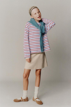 ZARA ФУТБОЛКА В ПОЛОСКУ С НАШИВКОЙ «СЕРДЦЕ», ГОЛУБОЙ