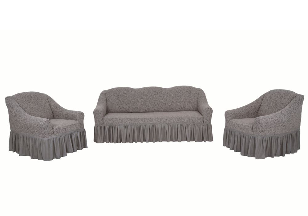 Комплект чехлов на диван и кресла с оборкой Жаккард, цвет Капучино