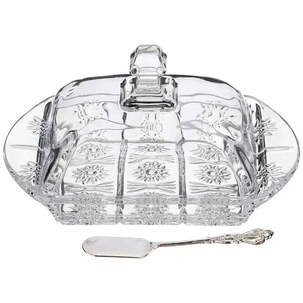 Масленка muza crystal 17,5*10,5 см. высота=9 см. + нож
