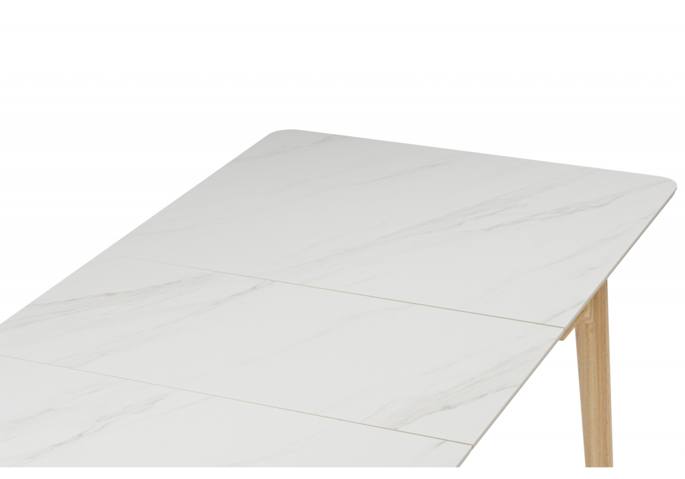 Керамический стол Woodville Halmar 140(180)x80 белый спеченный камень, светлое дерево