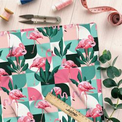Ткань штапель фламинго в квадратах