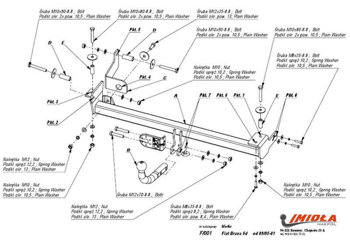 Фаркоп IMIOLA F.001 Fiat Brava 1995-2001(паспорт и сертификат в комплекте)(без электрики)