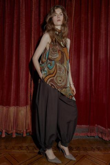 ZARA ТОП АСИММЕТРИЧНОГО КРОЯ С МЕТАЛЛИЗИРОВАННОЙ НИТЬЮ И ПРИНТОМ, РОЗОВАТО-КОРИЧНЕВЫЙ