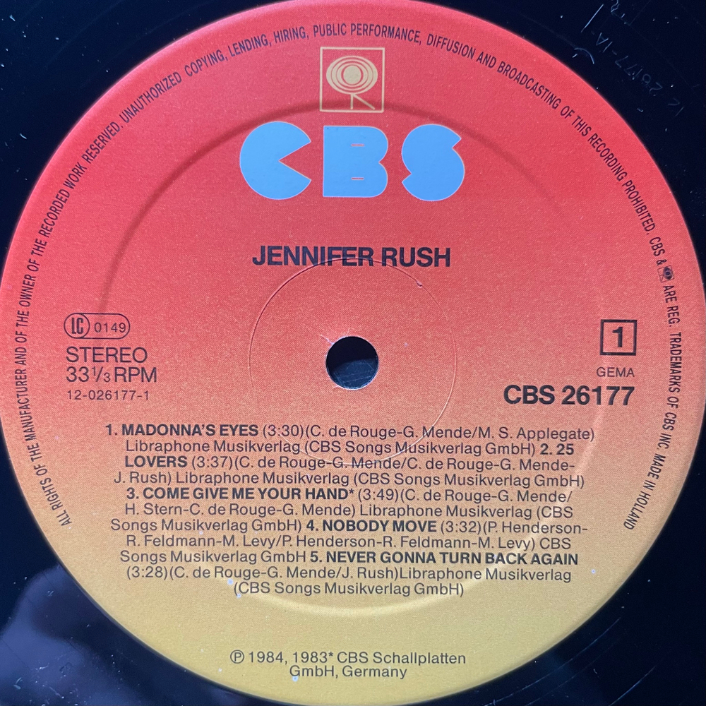 Jennifer Rush ‎– Jennifer Rush (Голландия 1984г.)