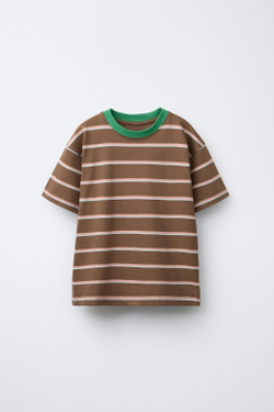 ZARA ФУТБОЛКА В ПОЛОСКУ, КОРИЧНЕВЫЙ