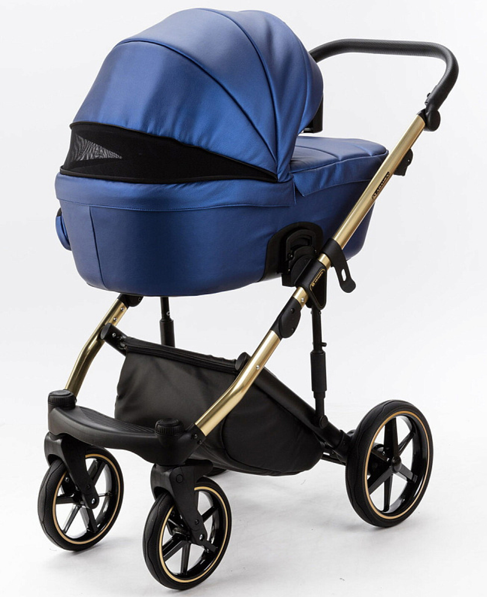 Детская коляска Adamex Lumi Air SE Deluxe 3 в 1 L-SM503 (СИН.ПЕРЛ.КОЖА+ЗОЛОТО РАМА)