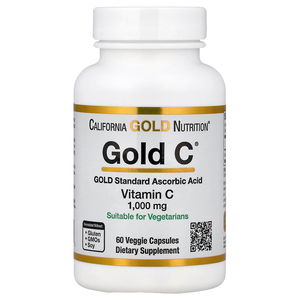 California Gold Nutrition, Gold C®, витамин C класса USP, 1000 мг, 60 растительных капсул