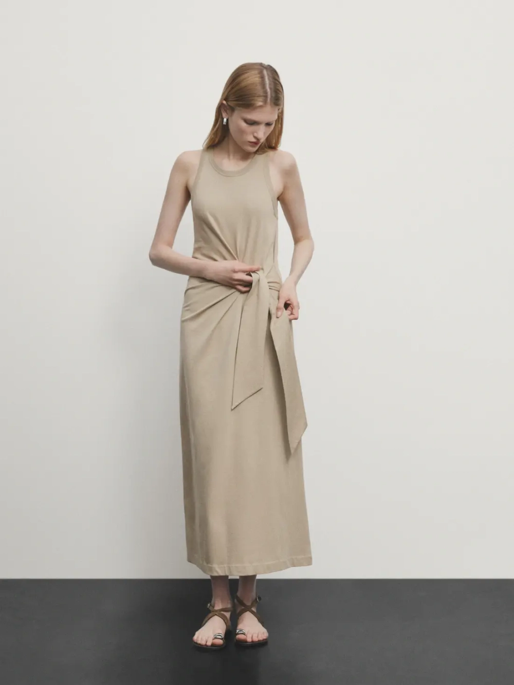 Massimo Dutti Платье миди с завязками, дымчатый