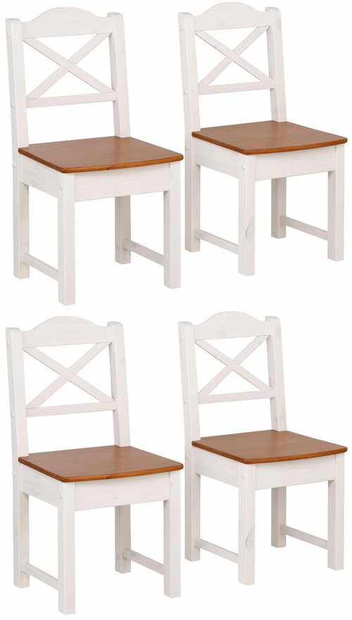 Комплект прочных стульев Ванда 45х45 см с анатомической спинкой, 4 шт. из массива сосны, для кухни, столовой, гостиной и дома, белый/черри