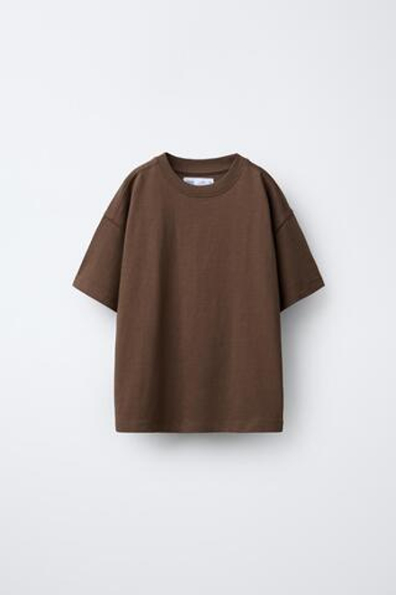 ZARA ОДНОТОННАЯ ФУТБОЛКА MEDIUM WEIGHT, КОРИЧНЕВЫЙ