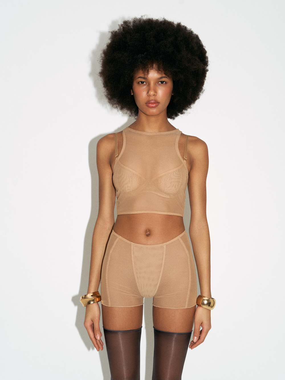 Майка mesh strip nude